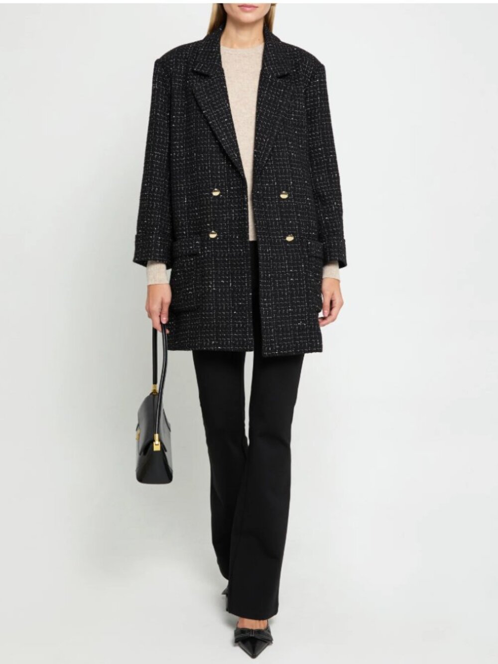 NWT CAARA Tweed Blazer Coat Black Sz XS